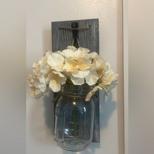 Flower and mason jar wall decoration